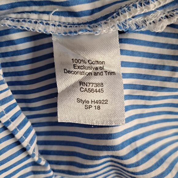 J. Crew Blue White Stripe SleevelessEmbroidered Neckline w Tassle Top - Size 6 - Picture 9 of 11